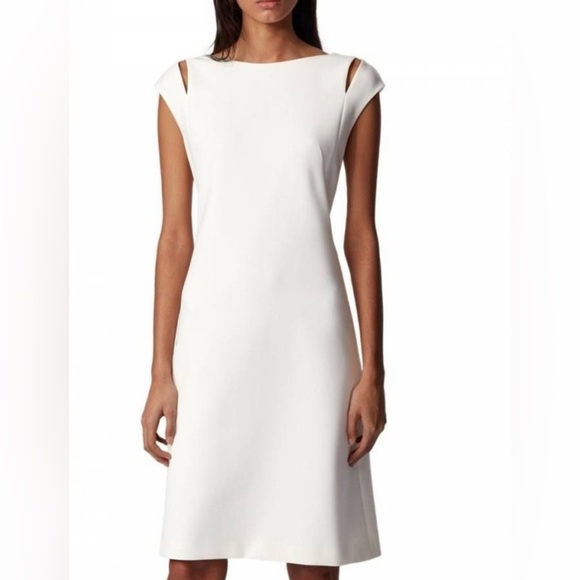 Hugo Boss White Cap Sleeve Cut Out V Back Mini Shift Dress size 6 - Picture 1 of 8